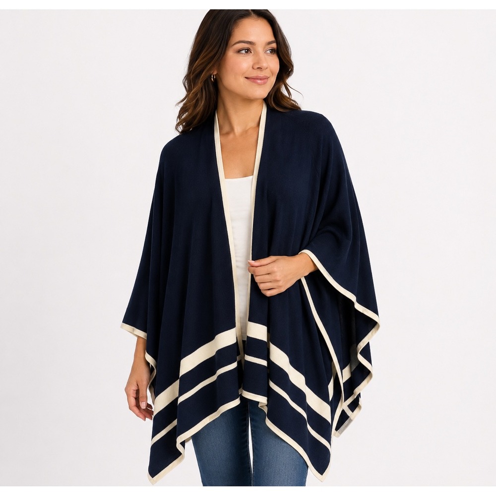 Lauren Ralph Lauren Womens Black Cream Striped Knit Wrap Shawl OS FA15 FH 2 NWT
